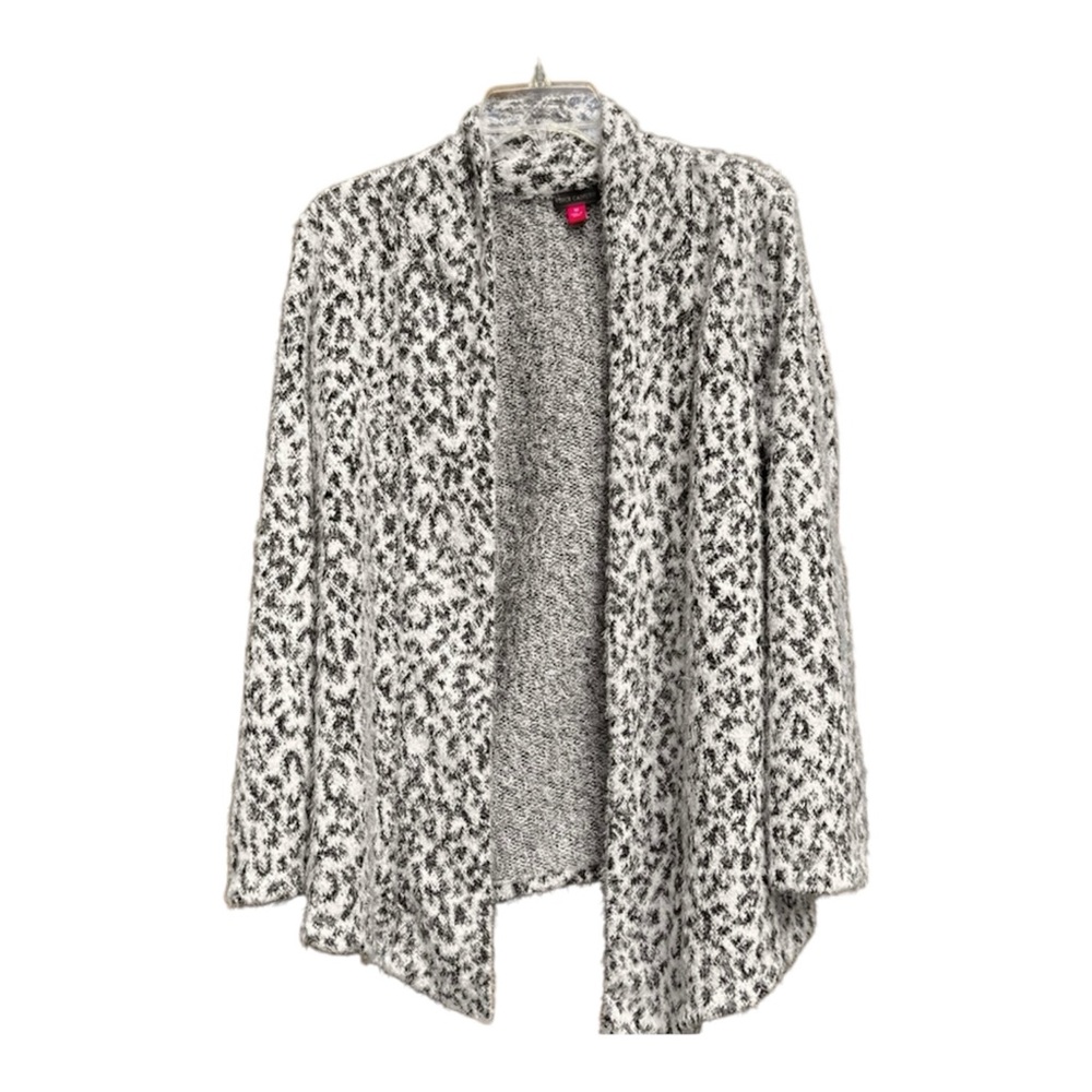 Vince Camuto Long Sleeve Drape Front Fuzzy Snow Leopard  Print Cardigan